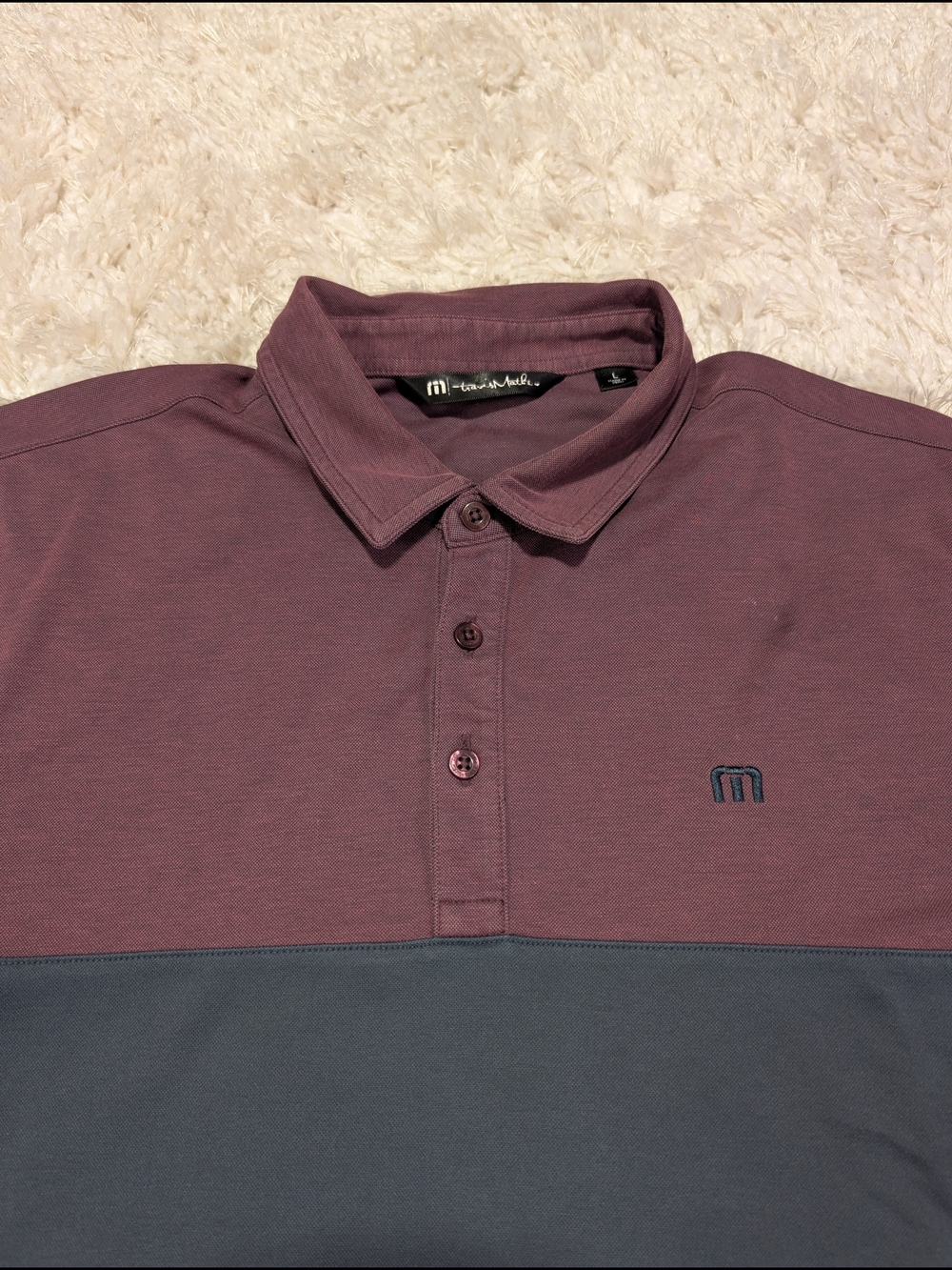 Travis Mathew Two-Tone Polo in Plum and Charcoal